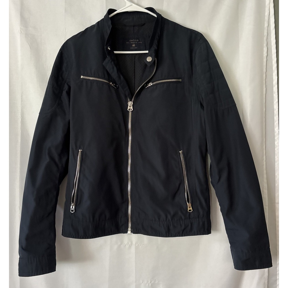 Celio Atelier Men's Full Zip Jacket Blue Biker Style Jacket Chest Pockets S